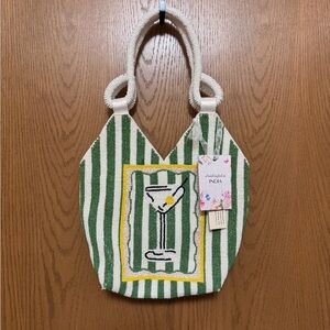 Marshalls Green and White Striped Beaded Purse with Martini Design